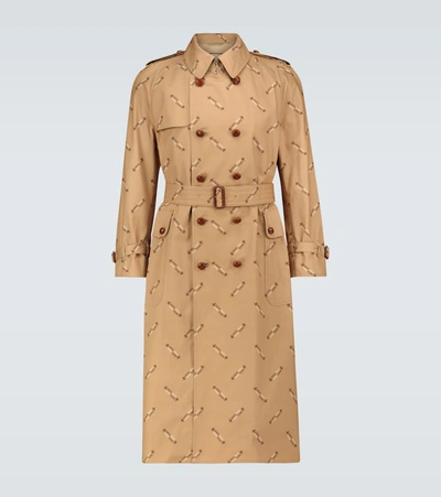 Gucci Firenze Cotton Trench Coat In Beige