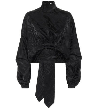 Balenciaga Upside Down Satin-jacquard Blouse In Black