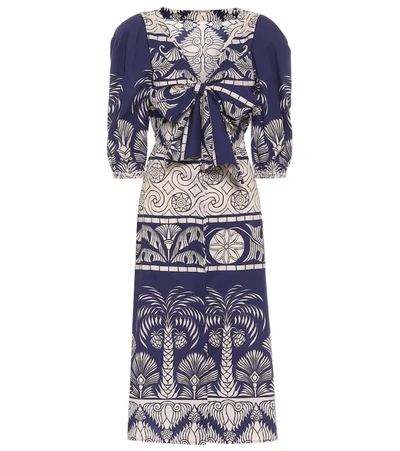 Johanna Ortiz Any Route Goes Printed Cotton-blend Midi Dress In Blue