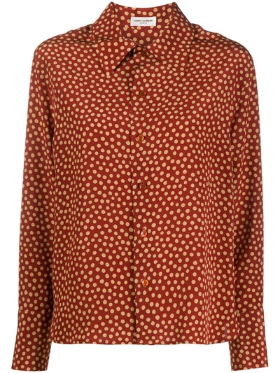 Saint Laurent Polka-dot Silk-satin Blouse In Red