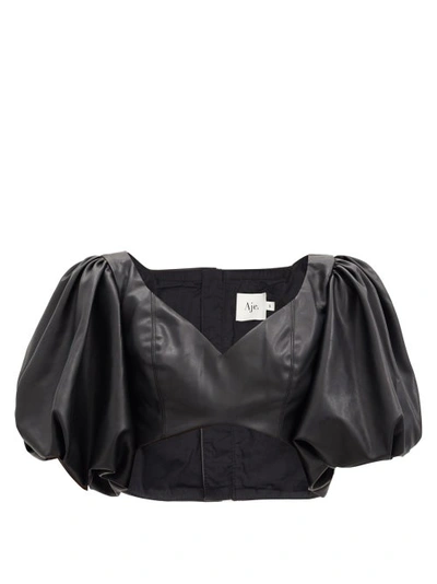 Aje Rebellion Portrait Faux-leather Cropped Top In Black