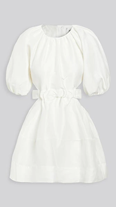 Aje Psychedelia Puff-sleeved Cutout Linen-blend Dress In Bianco