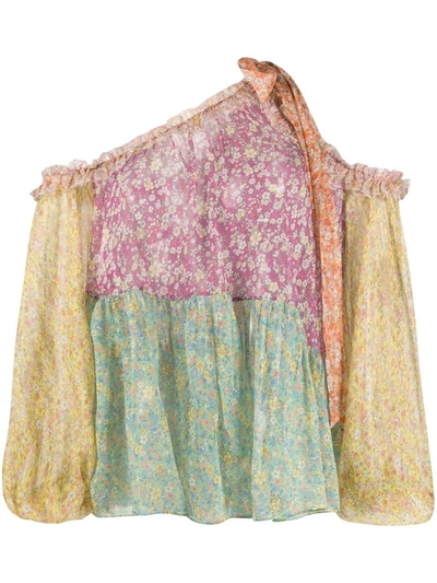Zimmermann Carnaby Floral Off The Shoulder Silk Top In Multicolor