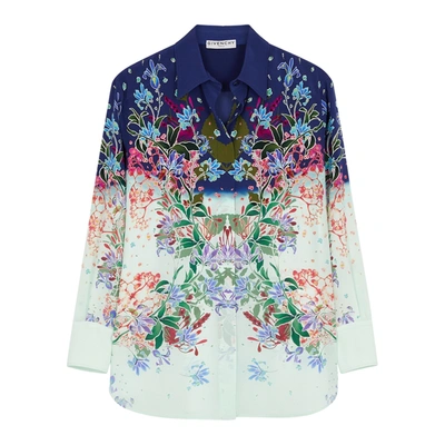 Givenchy Printed Silk Crepe De Chine Shirt In Blue