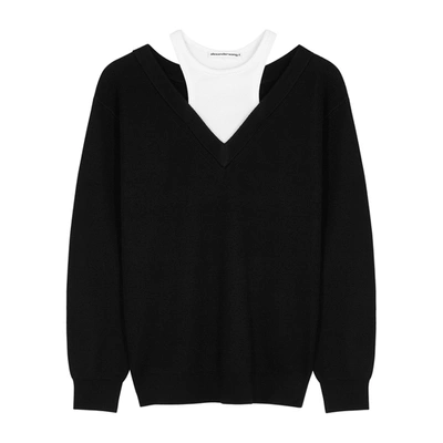 Alexander Wang Monochrome Layered Wool And Jersey Jumper In Black And White
