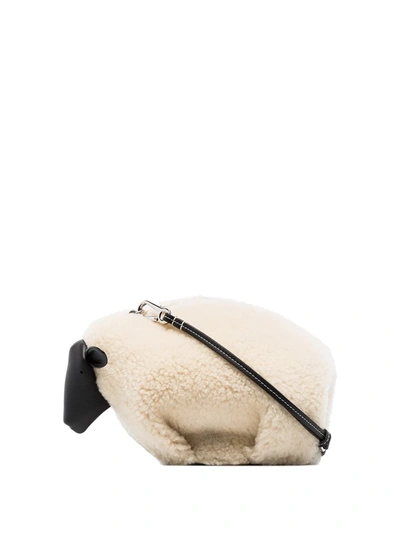 Loewe Sheep Mini Shearling And Leather Shoulder Bag In White