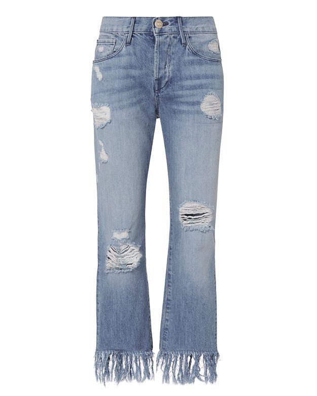 A non-bohemian way to wear frayed-hem cropped flare jeans 