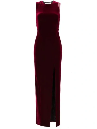 Galvan Sheer Panel Velvet Crescent Dress Wine In Red