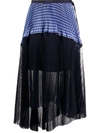 Sacai Asymmetric Pleated Striped Cotton And Chiffon Wrap Skirt In Blue