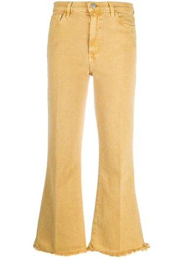 J Brand Julia High-rise Frayed Hem Crop Flare Jeans In Yellow