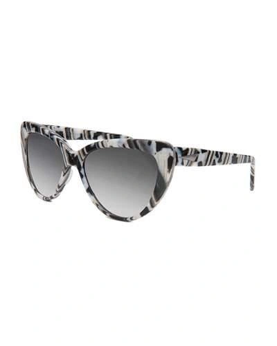 Prism Capri Printed Cat-eye Sunglasses, Black/white