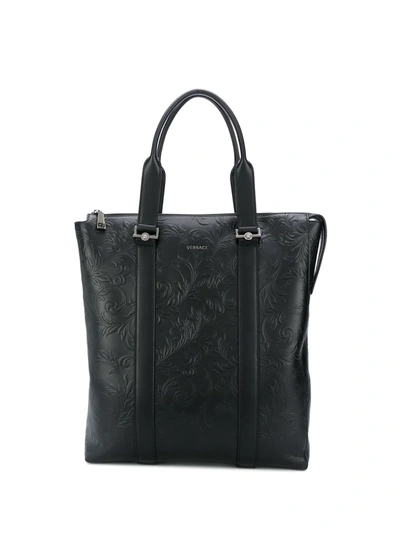 Versace Barocco-embossed Tote Bag In Black