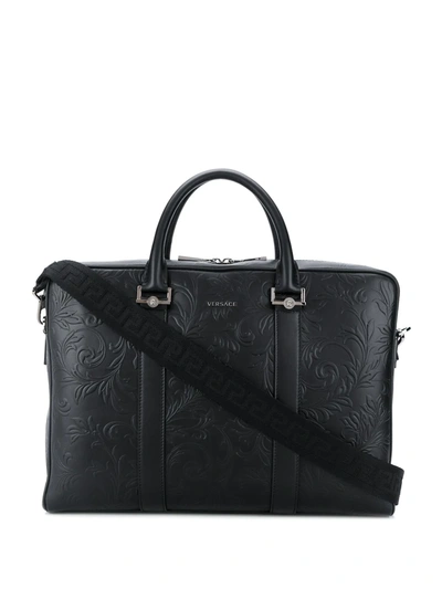Versace Barocco-embossed Briefcase In Black