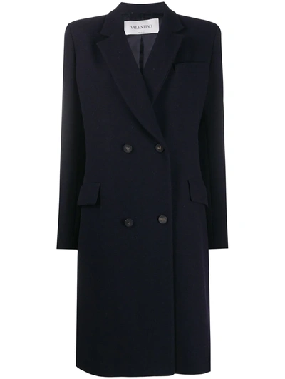 Valentino Peak-lapel Double-breasted Coat In Blue