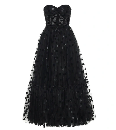 Dolce & Gabbana Flocked Polka-dot Tulle Strapless Cocktail Dress In Black