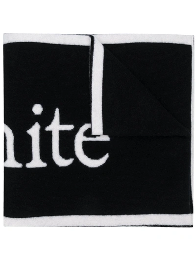 Off-white Black And White Logo Intarsia Wool Scarf In Black White