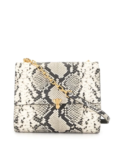 The Volon Po Moon Snake Embossed Leather Shoulder Bag In Ivory Python