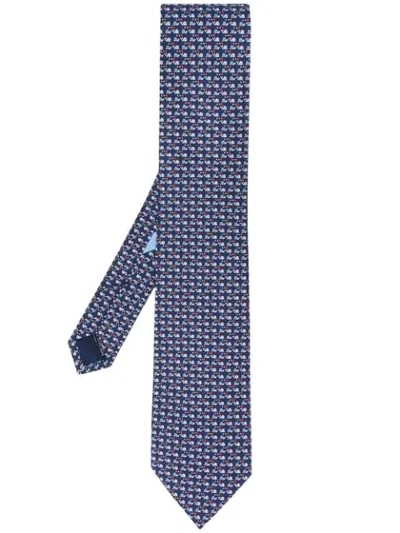 Ferragamo Snail-print Silk Tie In Blue