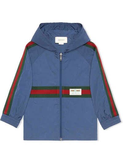 Gucci Kids' Web Trim Hooded Jacket In Blue