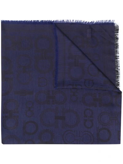 Ferragamo Jacquard Gancini Pattern Scarf In Blue