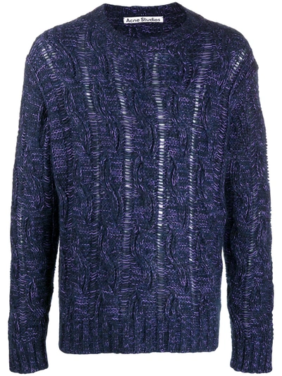 Acne Studios Melange Cable-knit Jumper Navy/lilac In Blue