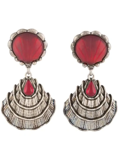 Pre-owned Saint Laurent 1990s Shell Maxi Earrings In Silver