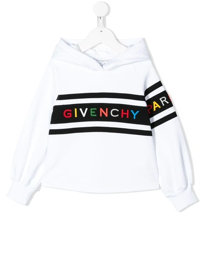 Givenchy Kids' Girl's Hooded Sweatshirt W/ Multicolor Logo Text In White