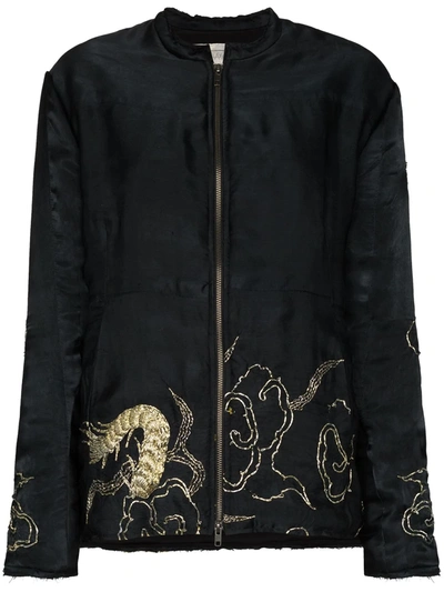 By Walid Embroidered Silk Bomber Jacket In Black