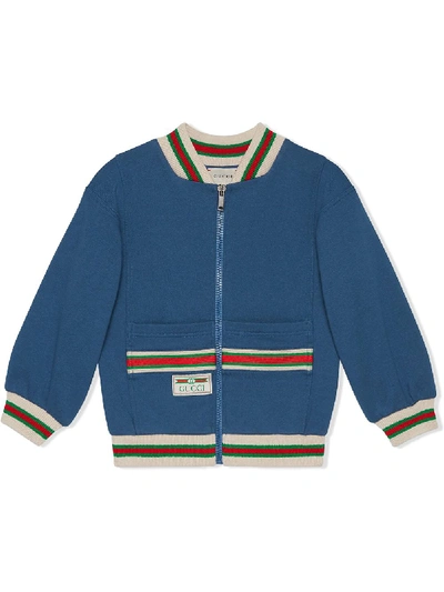 Gucci Kids' Web Zipped Bomber Jacket In Blue