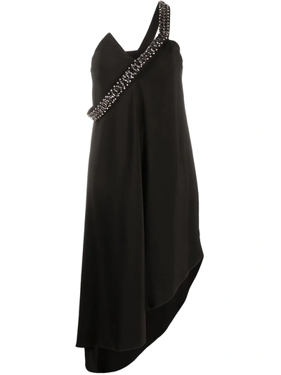 Just Cavalli Embellished Strap Asymmetric Dress In Black