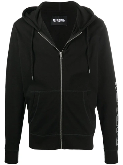 Diesel Brandon Logo Print Zip Front Hoodie In Black