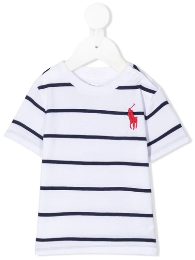 Ralph Lauren Babies' Striped Polo Logo T-shirt In White