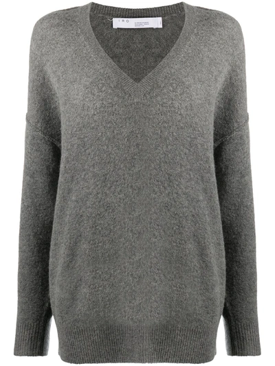 Iro Maegan Deep V-neck Metallic Knit Sweater In Black Silver