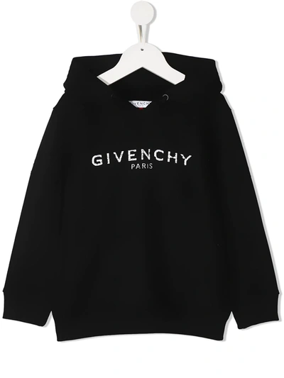 Givenchy Kids' Distressed Logo Print Hoodie In Black