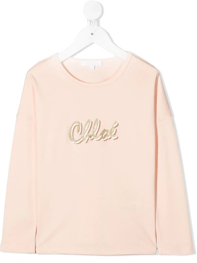 Chloé Kids' Printed Cotton T-shirt In Pink