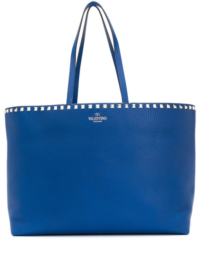 Valentino Garavani Rockstud Leather Tote Bag In Blue