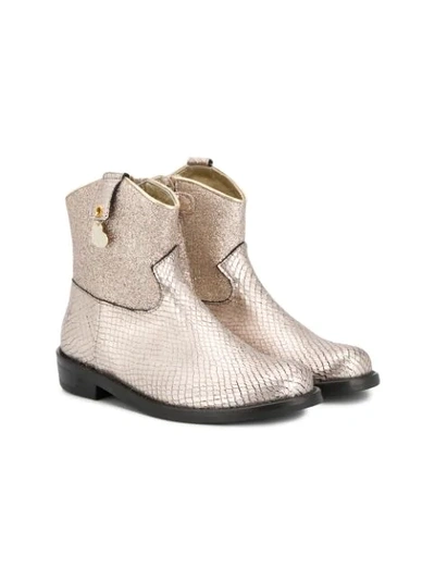 Monnalisa Kids' Boots With Snake Skin-like Effect In Gold