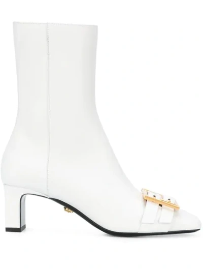 Versace Greca 60mm Buckle Leather Boots In White