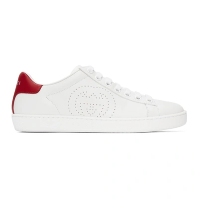 Gucci White & Red Interlocking G Ace Sneakers In Bianco
