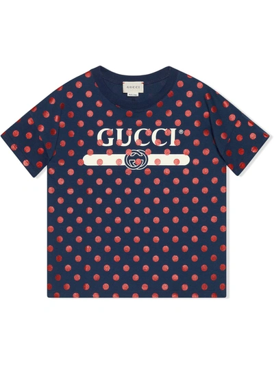 Gucci Kids' Polka Dot Print T-shirt In Blue