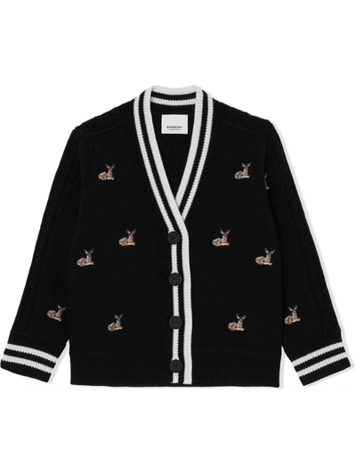 Burberry Kids' Deer Motif V-neck Cardigan In Black
