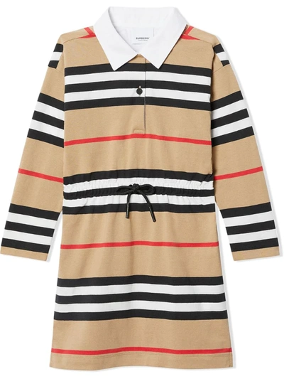 Burberry Kids' Long Sleeve Icon Stripe Dress In Neutrals