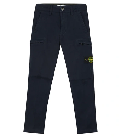 Stone Island Teen Logo-patch Cargo Trousers In Blu