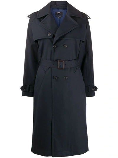 Apc Simone Double-breasted Trench Coat In Blue