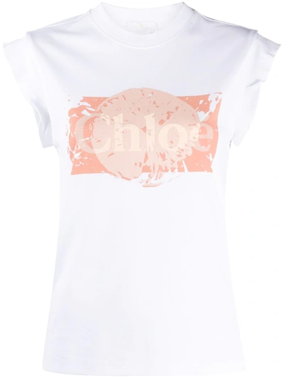 Chloé Logo-print Cap-sleeve T-shirt In White