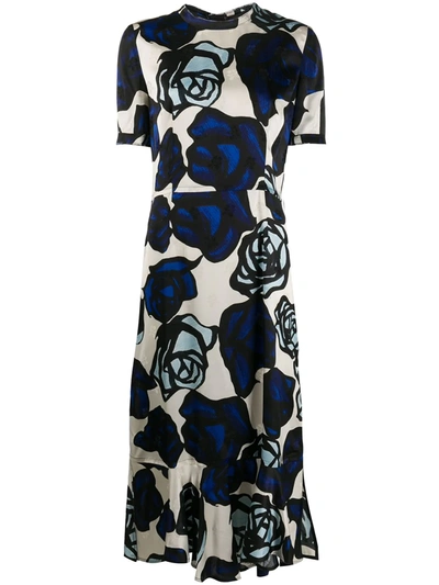 Marni Roma-print Ruffled-hem Dress In White