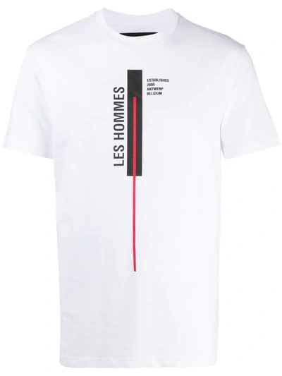 Les Hommes Vertical Line Logo Cotton T-shirt In White