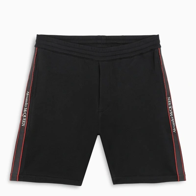 Alexander Mcqueen Black Logo-trimmed Cotton Shorts