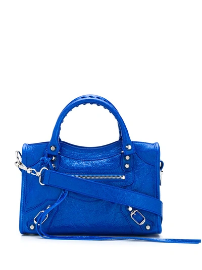 Balenciaga City Mini Leather Handbag In Blue