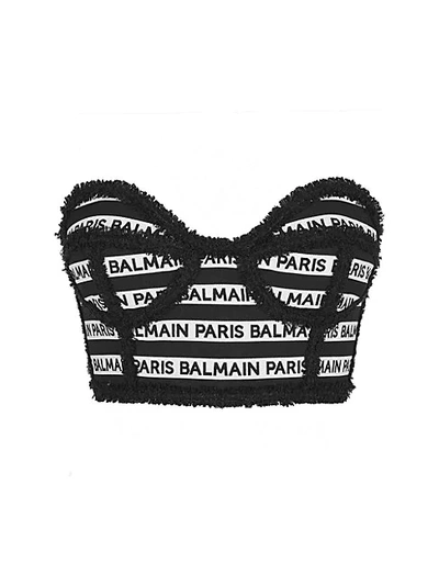 Balmain Striped Logo Bustier In Black